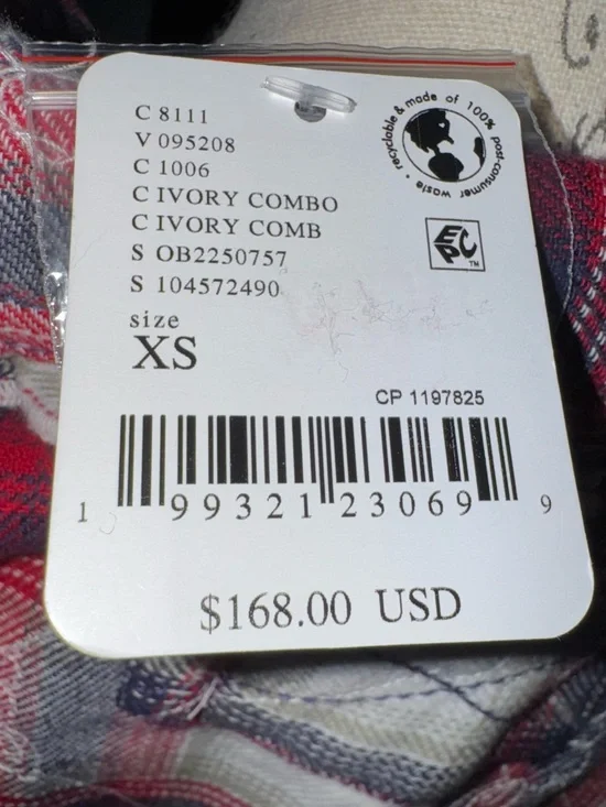 NWT-Free People Red Plaid Ruffle-Trim Button Down Shirt - Picture 5 of 5